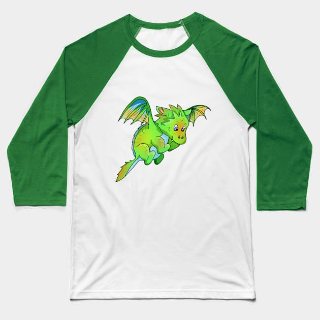 Cute Green Cartoon Flying Baby Dragon Baseball T-Shirt by cuisinecat